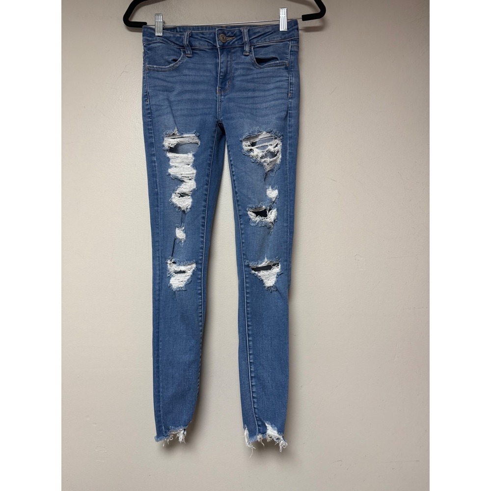 American Eagle Jegging Women 4 Regular Blue Excellent Distressed Ne(x)t Level